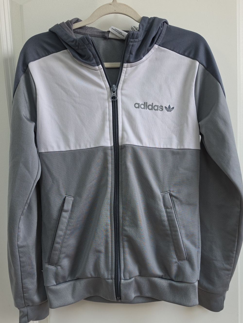 adidas Kids Gray & White Hooded Zip Jacket